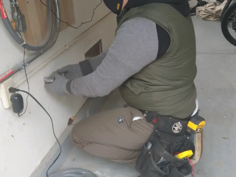 Electrician performing outlet wiring in a Tumwater garage